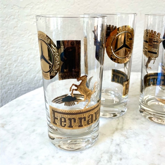 Set of 4 Vintage Luxury Automotive Glasses – Gold Emblem Collection - Picture 3 of 7